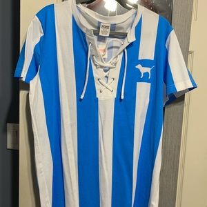 SOLD Pink Striped Lace Up shirt